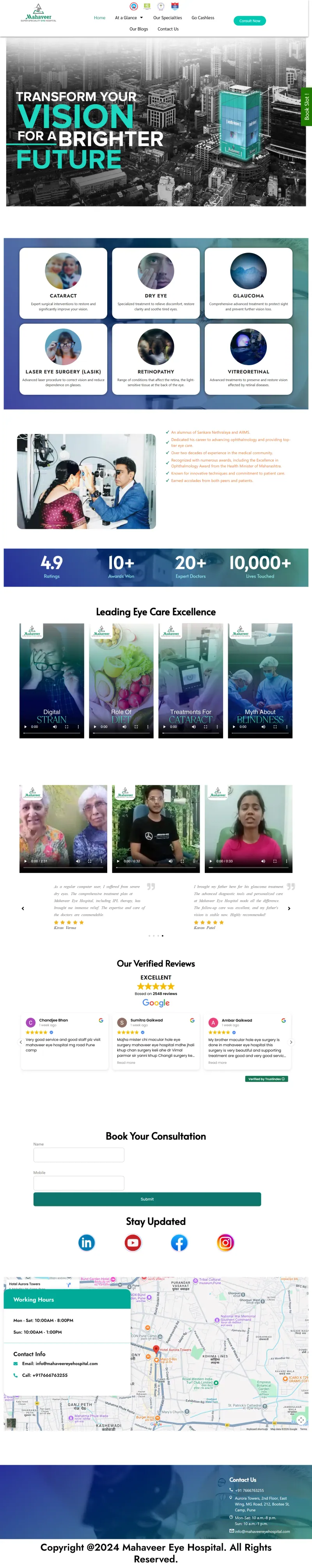 Mahaveer Eye Hospital website built by Govindani Infotech
