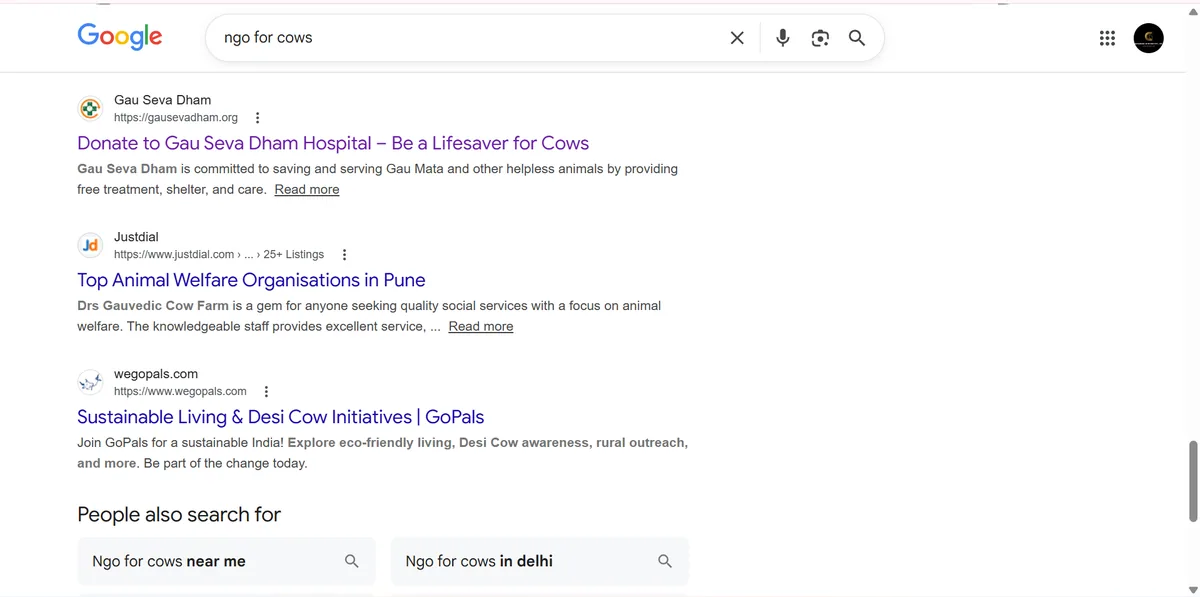Gau Seva Dham ranking for "ngo for cows"